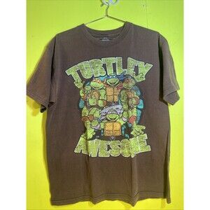 VINTAGE RETRO GRAPHIC TEENAGE MUTANT NINJA TURTLES T-SHIRT SZ L BROWN